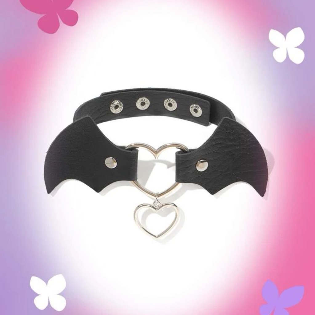 Awesome Bat Wing Hearts Pu Leather Choker 40$
